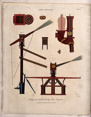 view Fire-engines. Engraving by J. Pass.