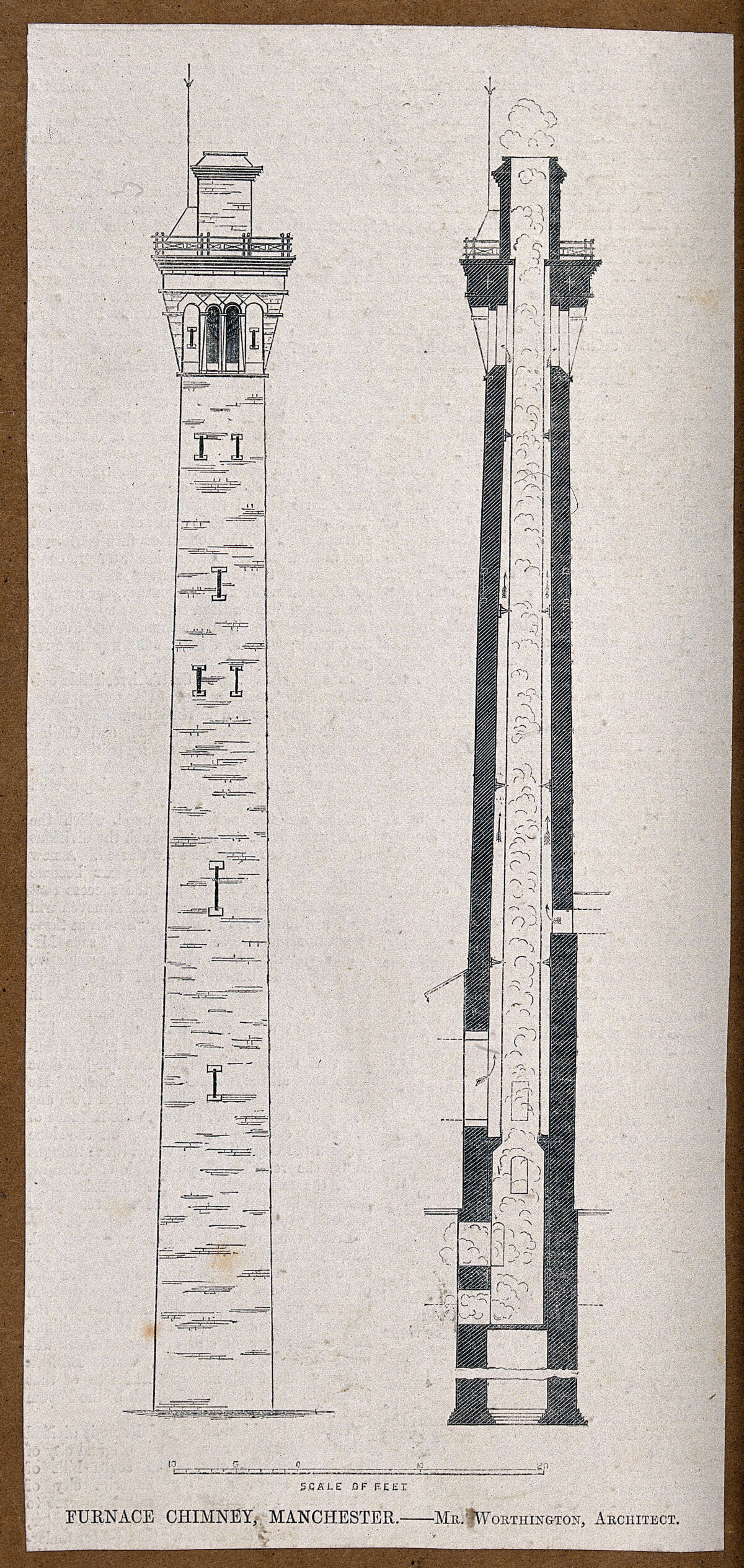 Two types of chimney. Wood engraving., 1857, by Thomas Worthington