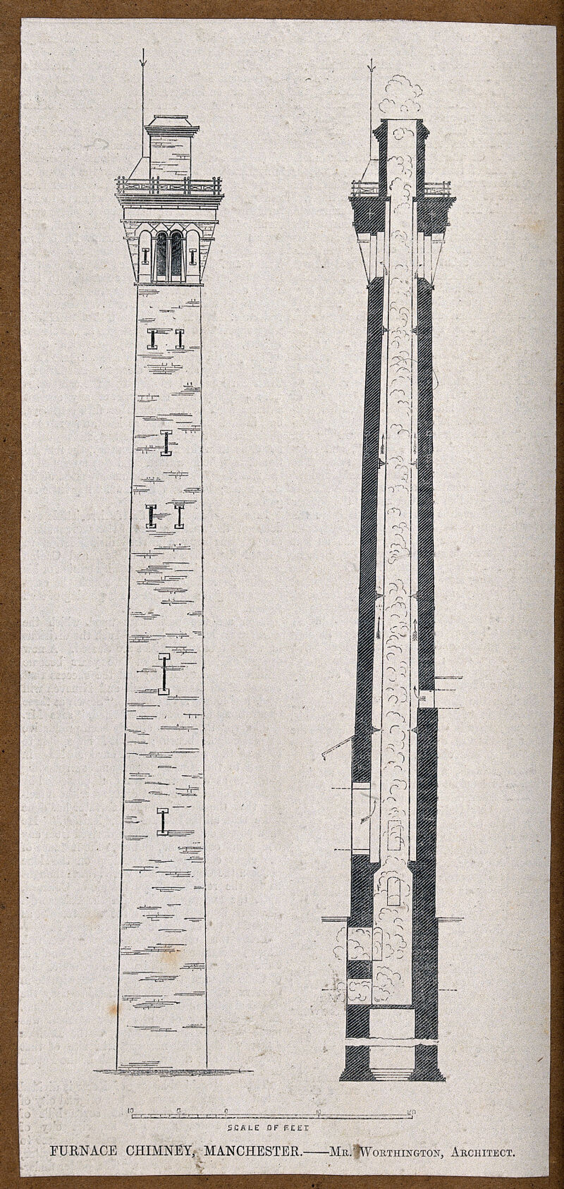 Two types of chimney. Wood engraving., 1857, by Thomas Worthington