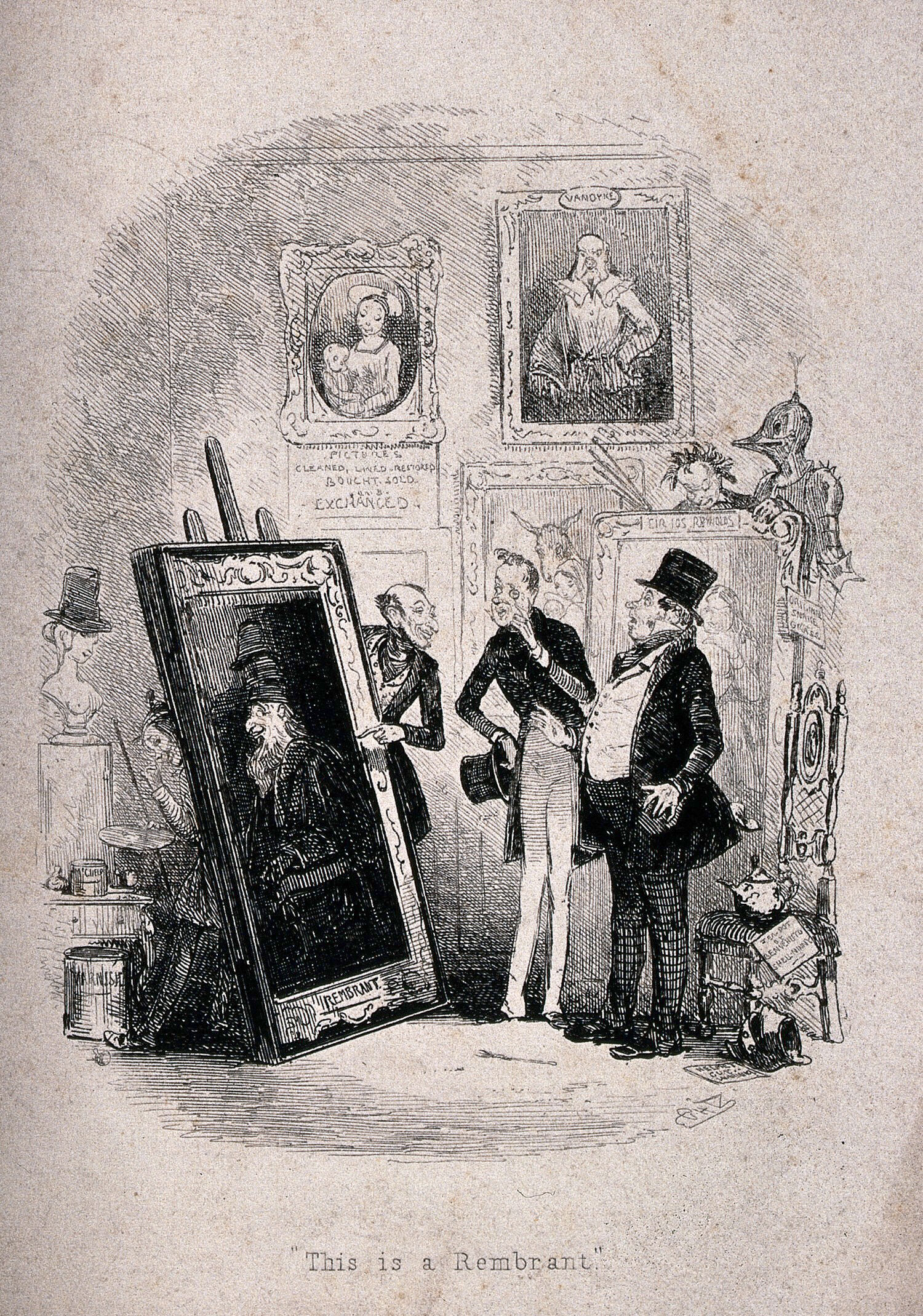 Two Men In An Art Gallery Are Being Shown A Painting By The