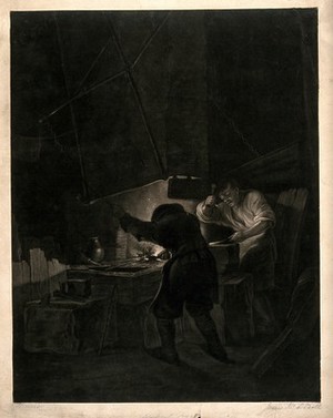 view Blacksmiths at work. Mezzotint by J. McArdell.