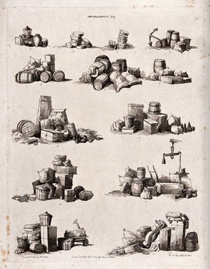 view Pots, tubs, boxes, baskets and bundles. Aquatint with etching by W.H. Pyne, 1804.