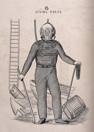 Lighthouses, docks, diving apparatus and other equipment involved in marine engineering. Process print after G. Waugh, 18--.