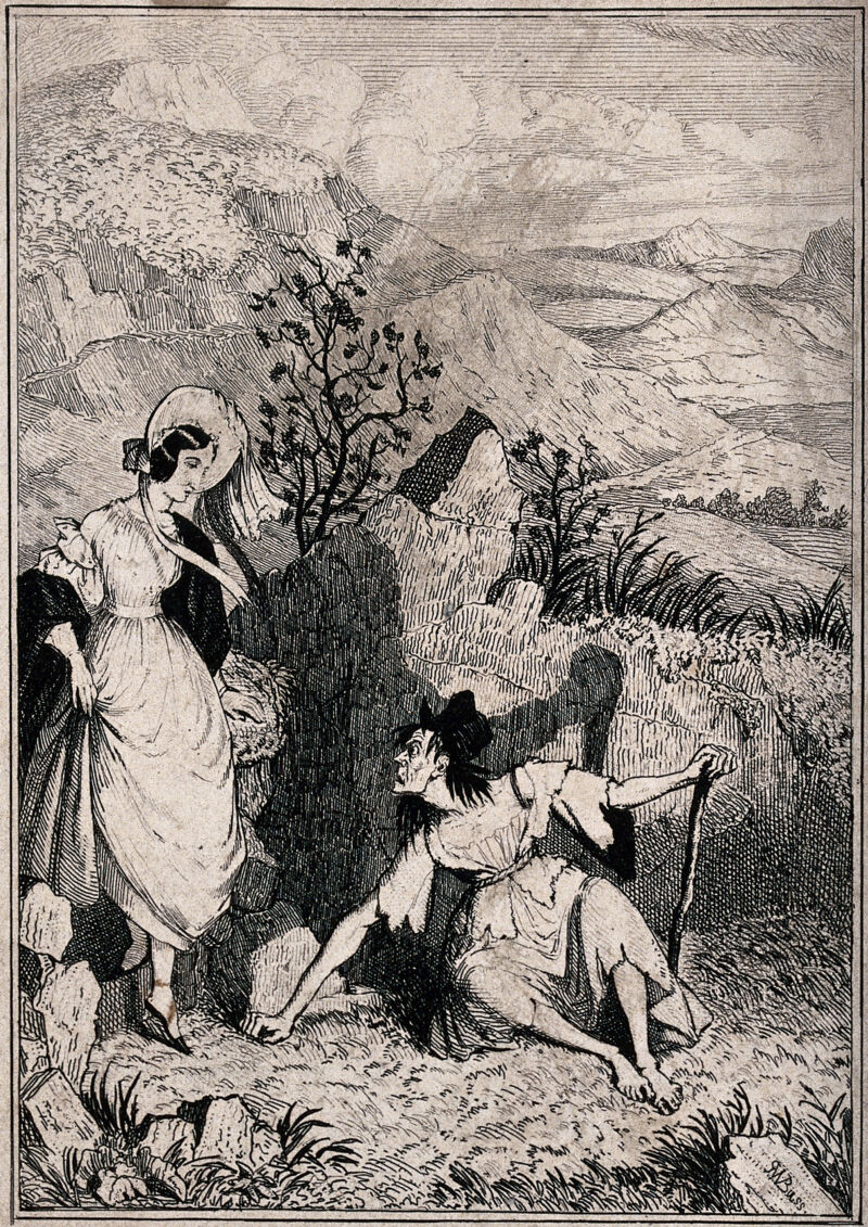 Mary Brotherton encounters Old Sally, a woman on the moor. Line block after R.W. Buss, 1840., [1840], by Robert William Buss