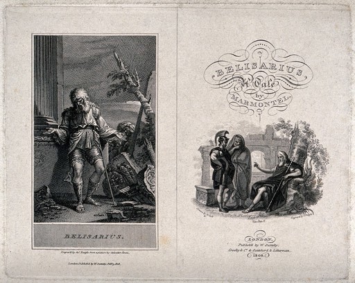 Frontispiece to Belisarius, a tale. Engraving by J. Neagle after R. Cook, and an engraved plate of Belisarius by Jas. Neagle after Salvator Rosa.