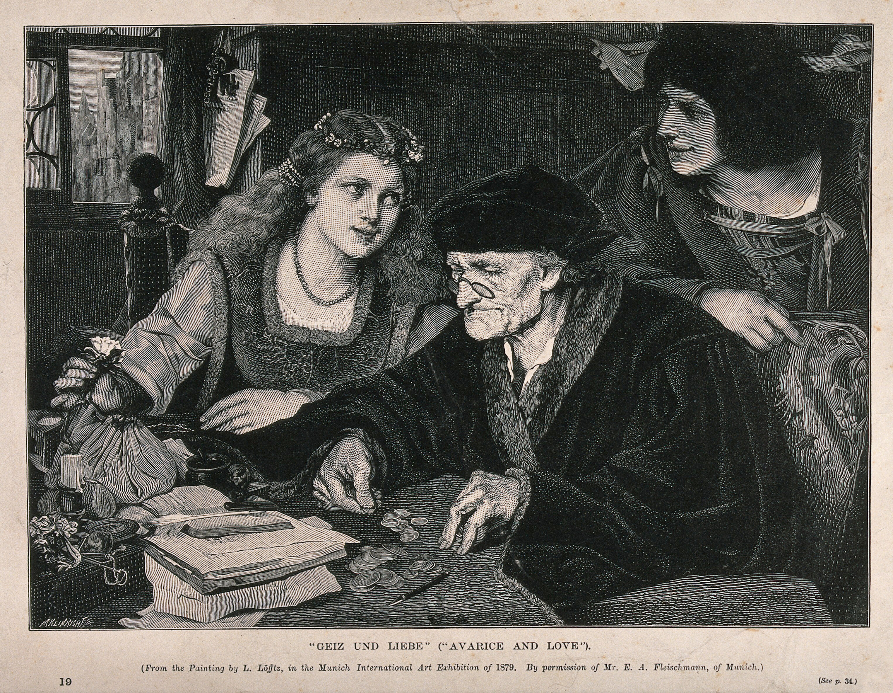 An Old Man Is Sitting At A Table Counting His Money As A Young
