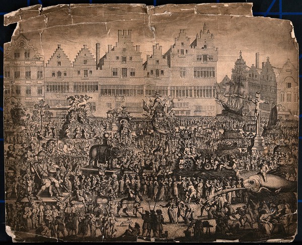 The yearly Ommegang pageant in Antwerp, 1685. Engraving by G. Bouttats.