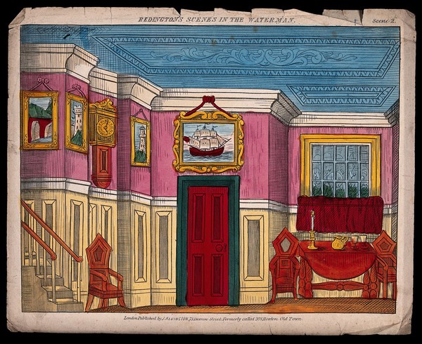 Scenery to be used in a toy theatre. Coloured lithograph.