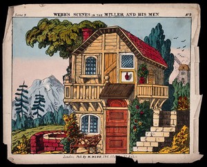 view Scenery to be used in a toy theatre: a chalet. Coloured lithograph.