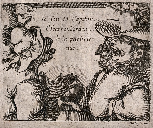 A choir of grotesque singers read from a printed sheet held up at the corners. Etching attributed to J. de Saint-Igny, ca. 1630.