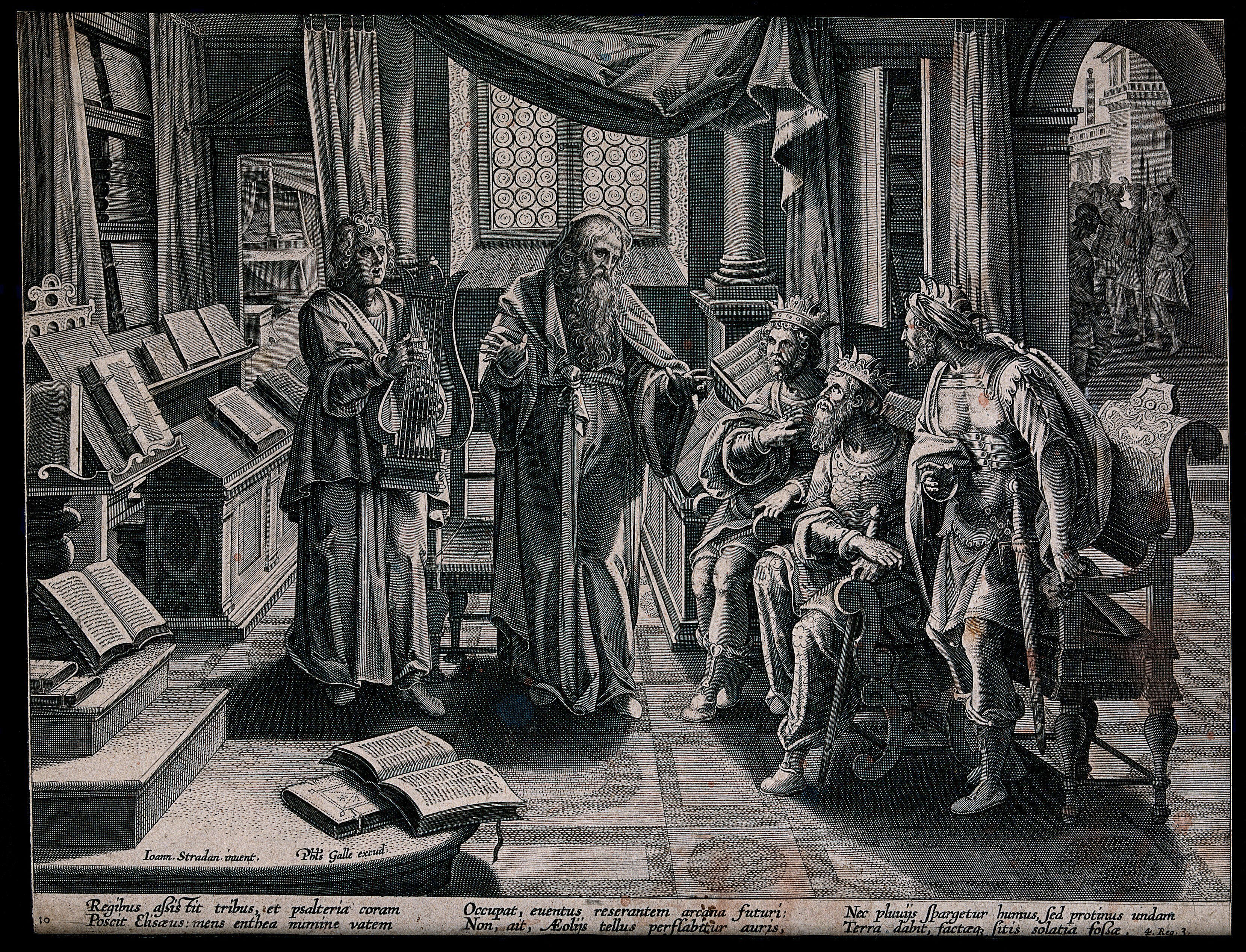The Prophet Elisha Inspired By The Music Of A Minstrel Tells The Kings Of Israel Judah And Edom That Their Lands Will Be Irrigated Without The Aid Of Rain Or Wind Engraving