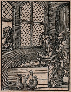 view Men minting coinage. Woodcut by J. Amman.
