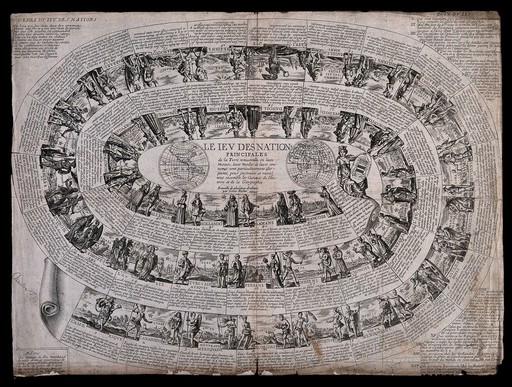 A game involving many of the countries in the world. Engraving by Antoine de Fer after Louis Richer.