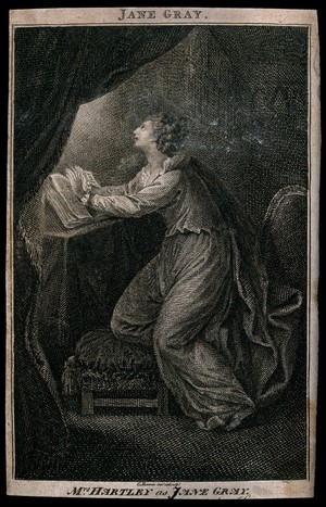 view Elizabeth Hartley playing the role of Lady Jane Grey. Engraving by C. Sherwin after himself.