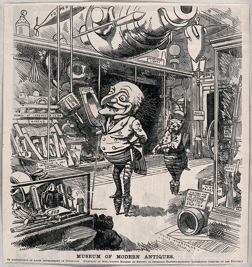 Two figures, Mr Punch and a cat, with springs on their feet