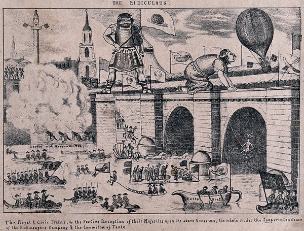London seen from the dome of St Paul's Cathedral at the opening of New London Bridge. Lithograph by C.J. Grant, 1831.