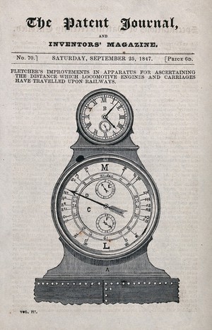 view A clock and a further instrument of measurement. Line block process print.