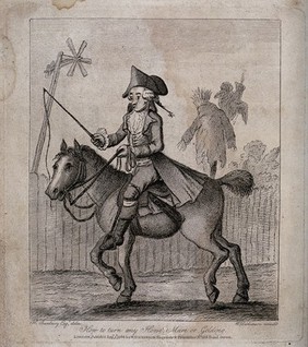 A man on horseback with a guiding rein and whip. Etching by H. Bunbury.