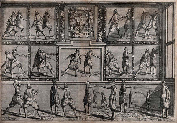 Men fencing. Engraving by Robert Willemsz. Baudoux.