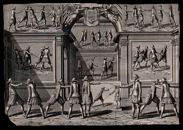 Men fencing. Engraving by Willem Jacobsz. Delff.