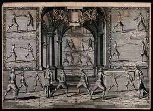 view Men fencing. Engraving by Salomon Savarij.