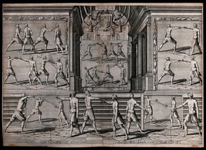 view Men fencing. Engraving by Andreas Stock.