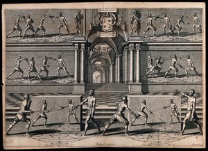 view Men fencing. Engraving by Schelte Adams a Bolswert.