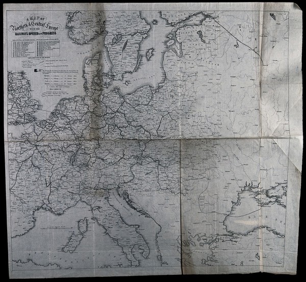 A map of northern and central Europe. Engraving.