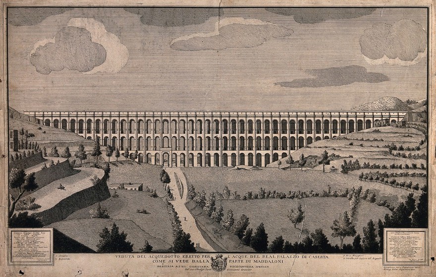 Caserta, Italy: the aqueduct. Engraving.