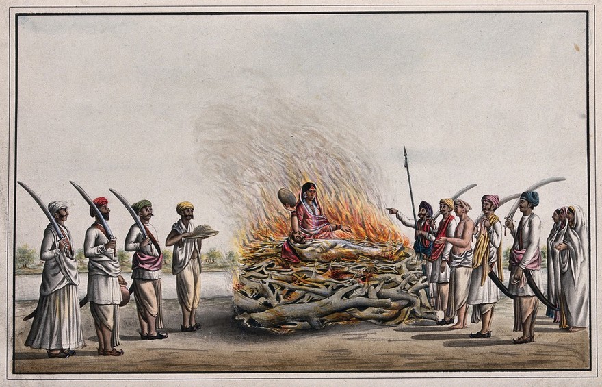 Suttee. Gouache painting by an Indian artist.