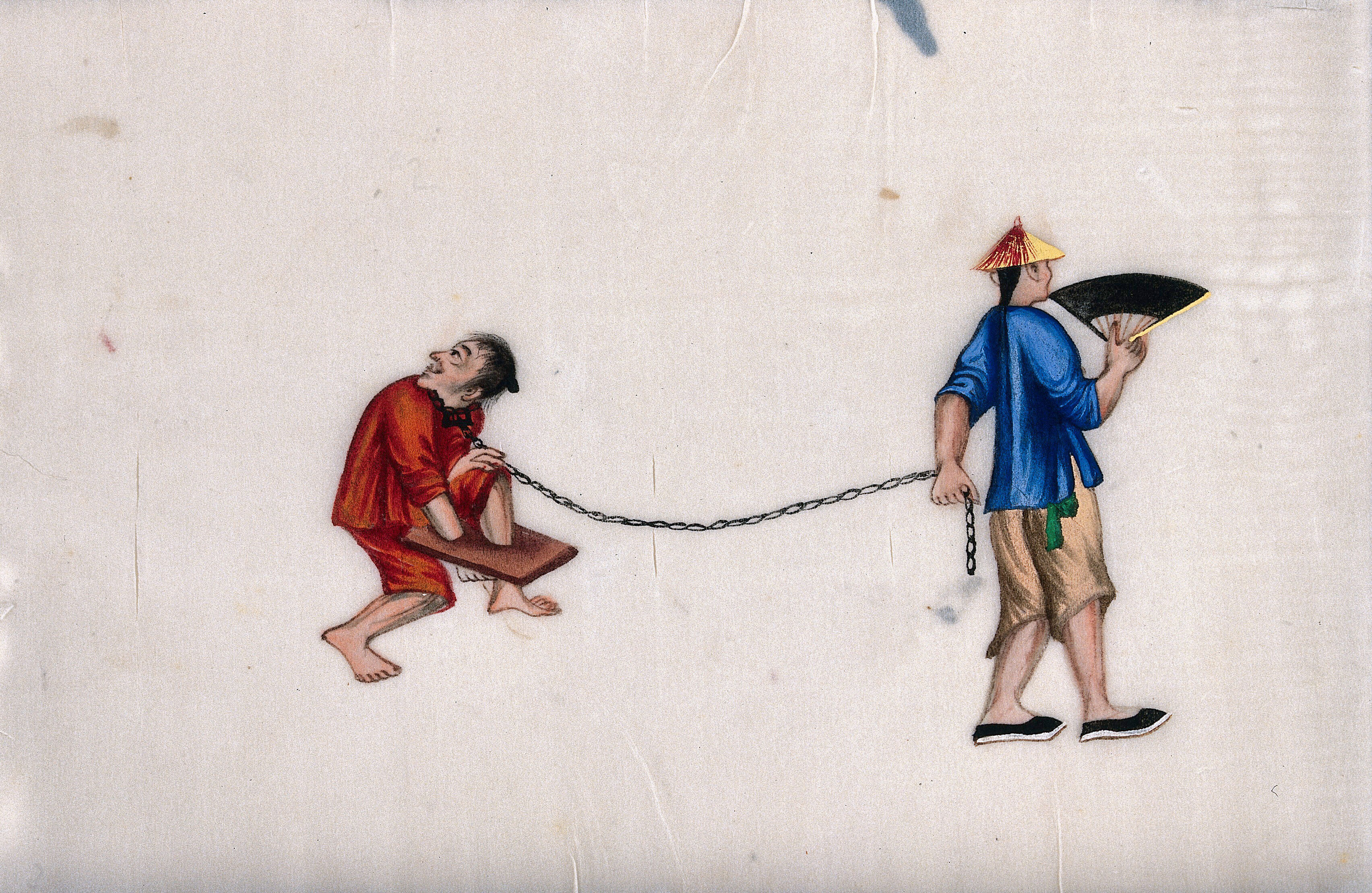 A Chinese Man Being Punished With Stocks The Man Is Shown