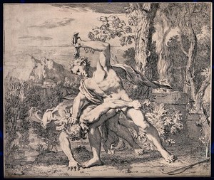 view Cain killing Abel. Etching.