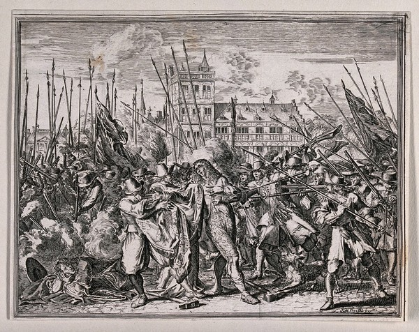 The murder of the De Witt brothers in the Hague on 20 August 1672. Etching by R. de Hooghe.