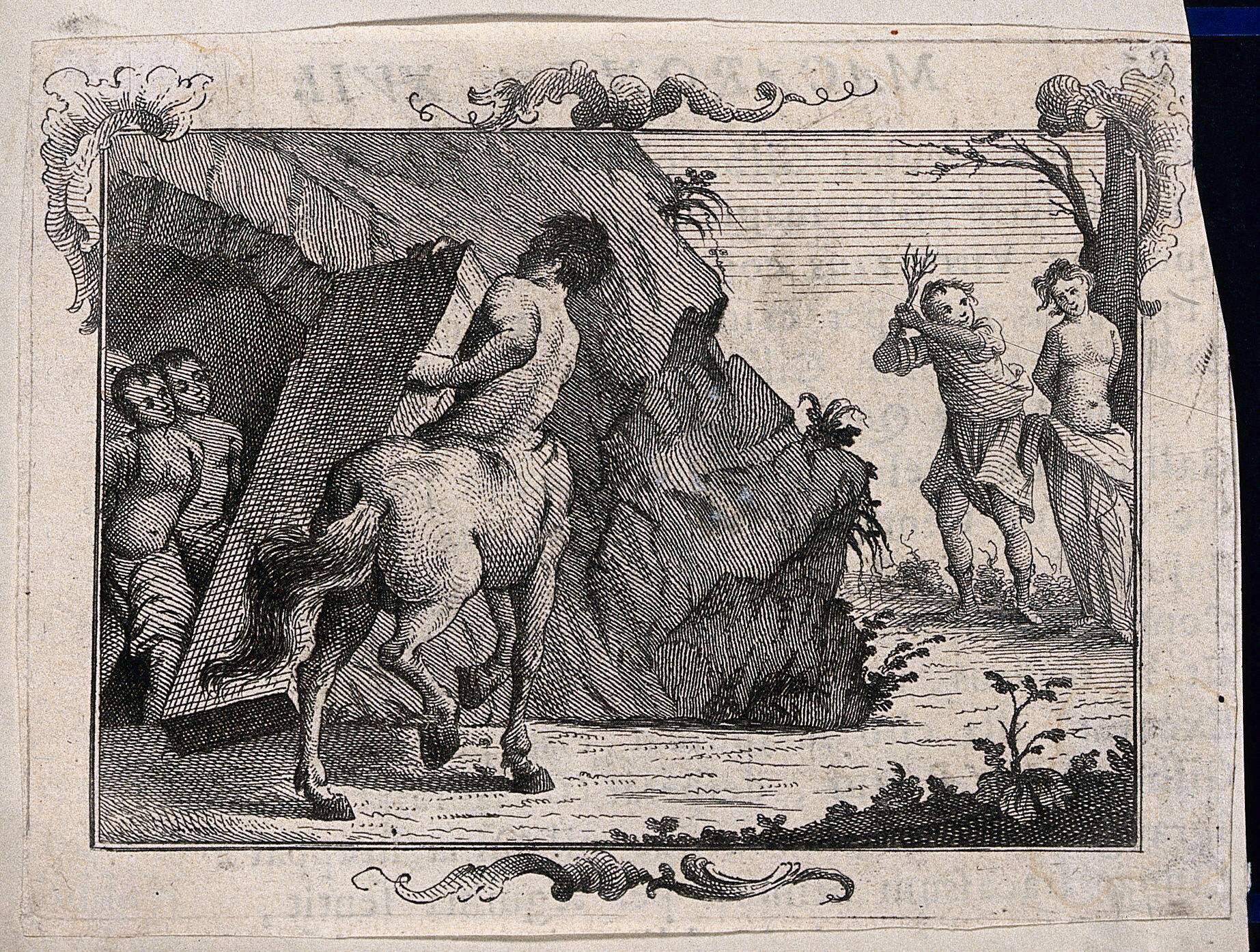 An Episode In Baldo By Teofilo Folengo Merlin Cocai A Centaur Releases Falchetto And His Companions From A Cave While Cingar Ties Muselina To A Tree And Whips Her With Branches Etching Wellcome Collection