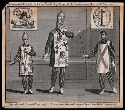 The standards and criminal habits used by the Inquisition in the Dominions of Spain & Portugal. Engraving, 1748.