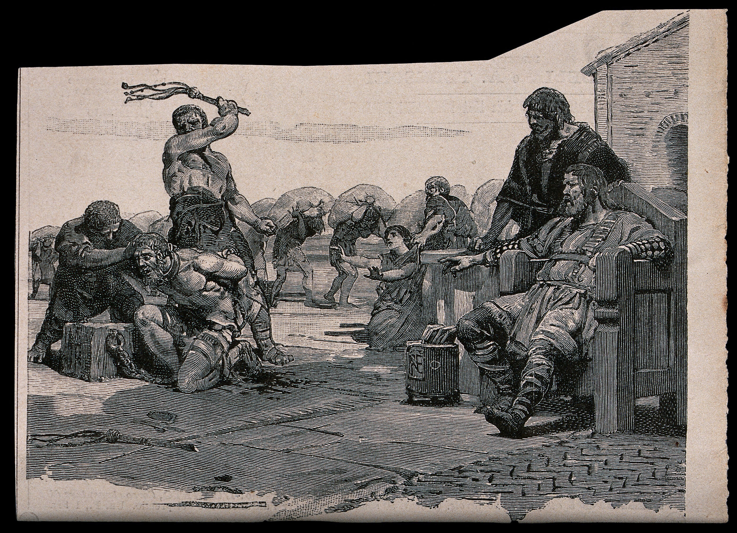 A Slave Is Flogged With A Cat O Nine Tails While A Woman Is
