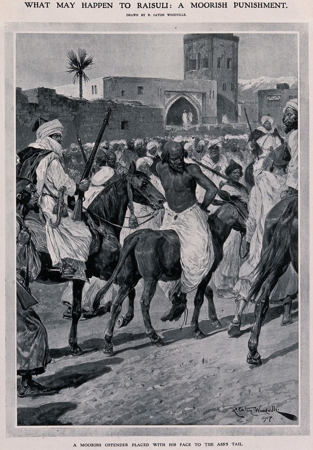 collections search brocklesby richard 1722 1797 wellcome collection a moorish offender is tortured by being placed backwards on an ass and dragged through town in this position line block after r c woodville 1907