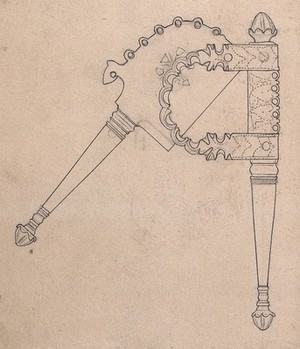 view An ornamented ear-cutter. Pencil drawing.