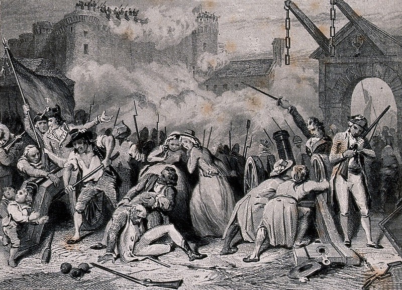 The storming of the Bastille on the 14 July 1789. Line engraving with etching after H. Singleton., by Henry Singleton