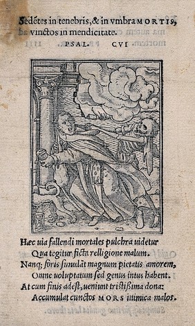 The dance of death: the monk. Woodcut by Hans Holbein the younger.
