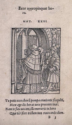 view The dance of death: the canon. Woodcut by Hans Holbein the younger.