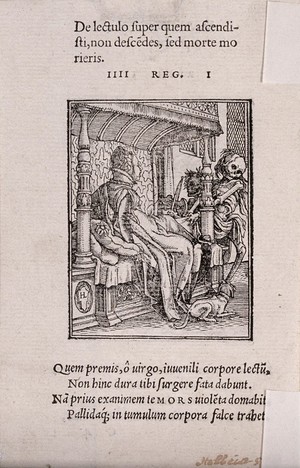 view The dance of death: the duchess. Woodcut by Hans Holbein the younger.