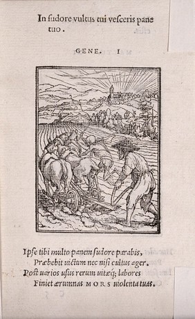 The dance of death: the ploughman. Woodcut by Hans Holbein the younger.