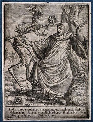 view The dance of death: the abbot. Etching by Wenceslaus Hollar after Hans Holbein the younger.