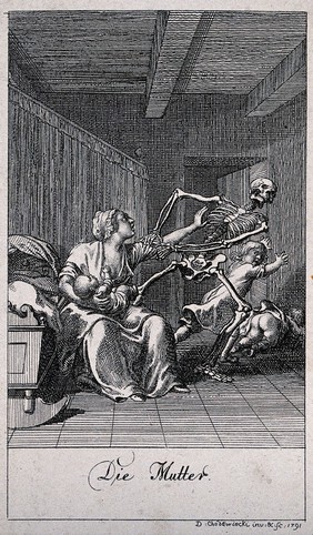 The dance of death: death and the mother. Etching by D.-N. Chodowiecki, 1791, after himself.