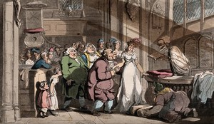 view The dance of death: the wedding. Coloured aquatint after T. Rowlandson, 1816.