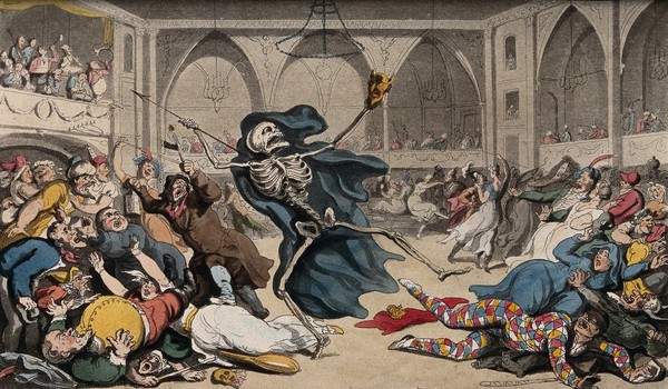 The dance of death: the masquerade. Coloured aquatint after T. Rowlandson, 1816.