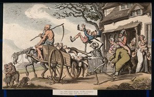 view The dance of death: time & death, and goody barton. Coloured aquatint after T. Rowlandson, 1816.