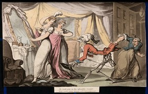 view The dance of death: the coquette. Coloured aquatint after T. Rowlandson, 1816.