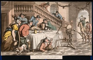 view The dance of death: the hunter unkennelled. Coloured aquatint after T. Rowlandson, 1816.